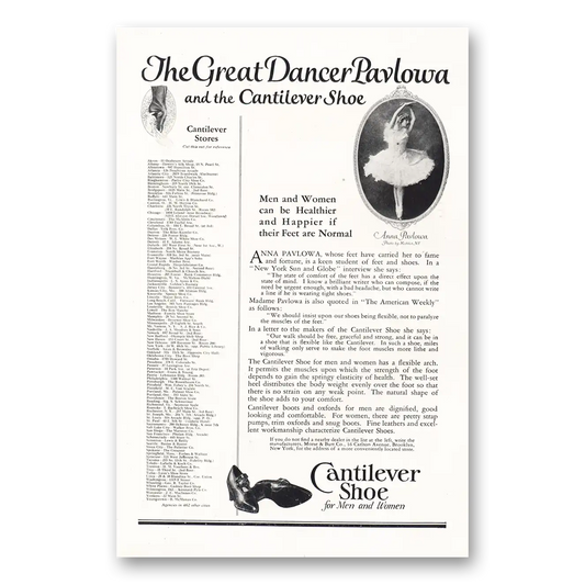 1924 Cantilever Shoe Great Dancer Pavlowa Vintage Magazine Print Ad