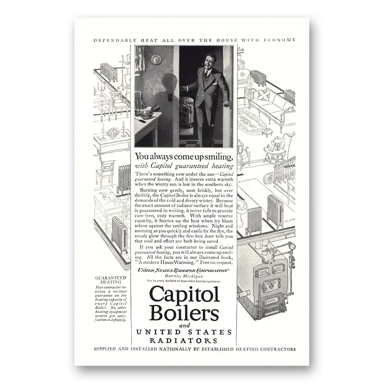 1924 Capitol Boilers You Always Come Up Smiling Vintage Magazine Print Ad