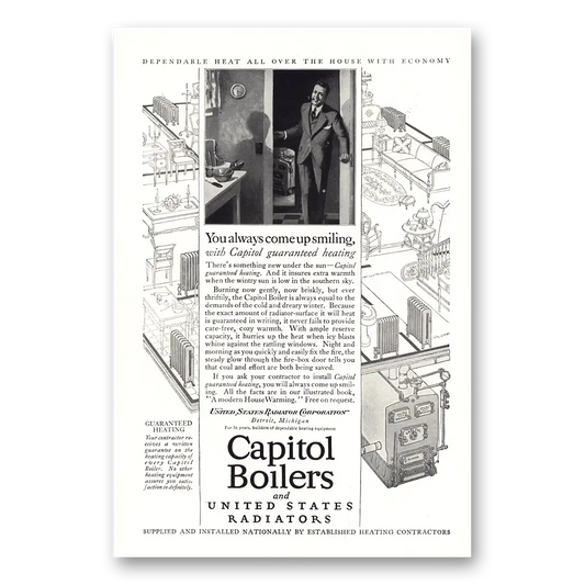 1924 Capitol Boilers You Always Come Up Smiling Vintage Magazine Print Ad