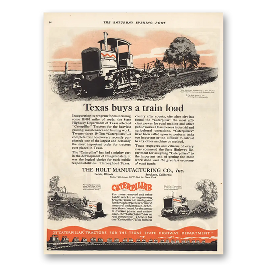 1924 Caterpillar Texas Buys a Train Load Vintage Magazine Print Ad