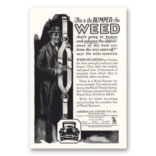 1924 American Chain Company This Is the Bumper the Weed Vintage Magazine Print Ad