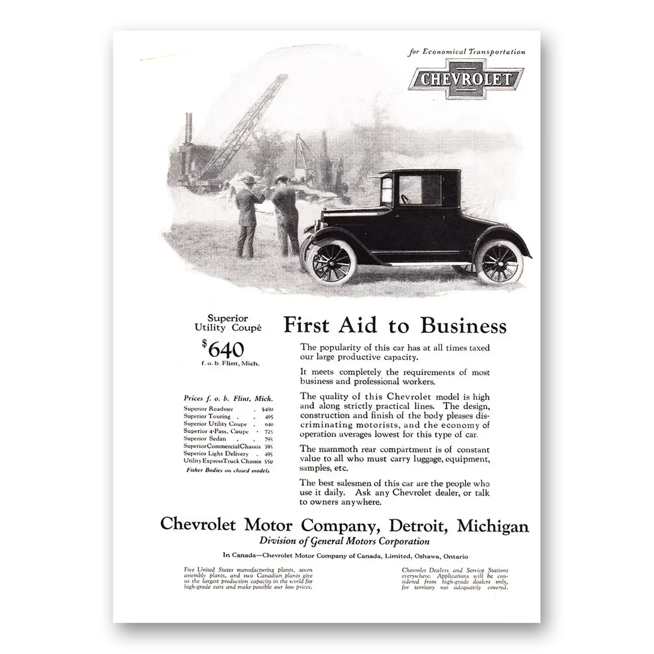 1924 Chevrolet Sedan First Aid to Business Vintage Magazine Print Ad