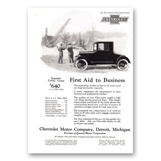 1924 Chevrolet Sedan First Aid to Business Vintage Magazine Print Ad