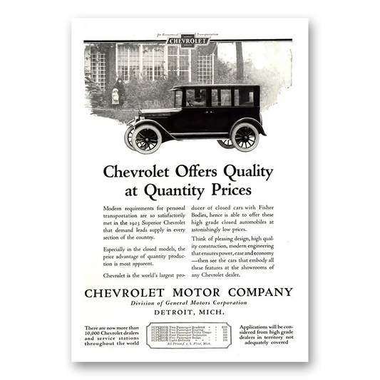 1924 Chevrolet Sedan Offers Quality at Quantity Prices Vintage Magazine Print Ad