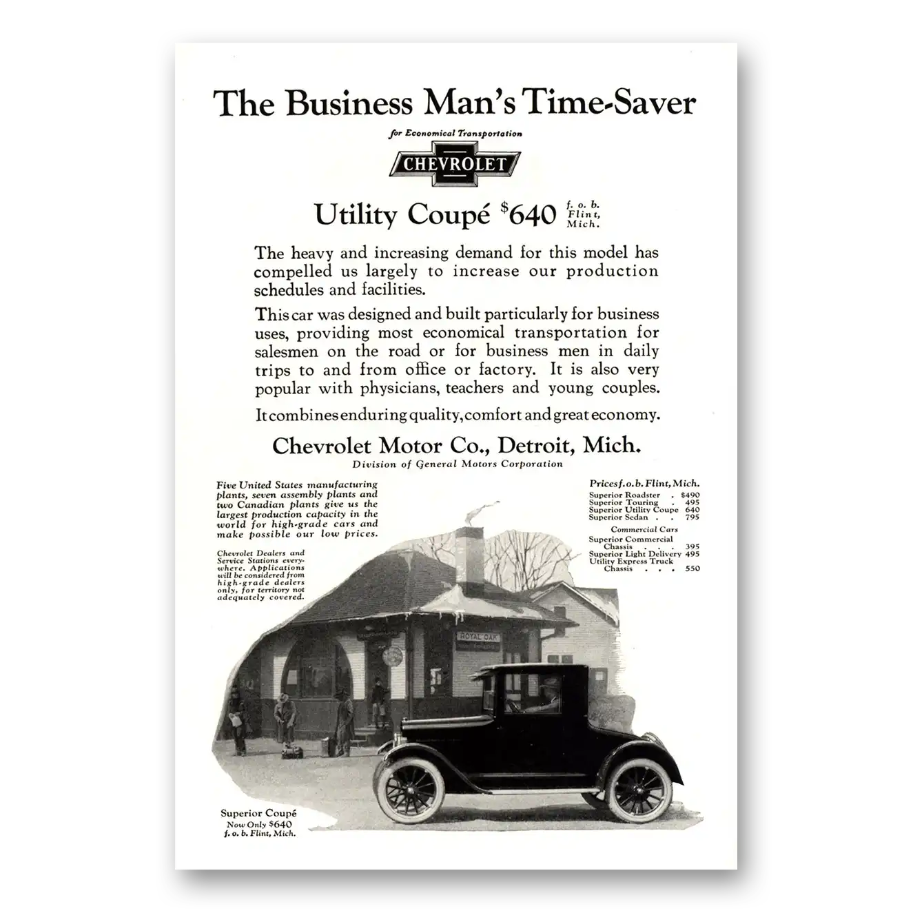 1924 Chevrolet Utility Coupe Utility Coupe Business Mans Time Saver Vintage Magazine Print Ad