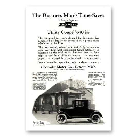 1924 Chevrolet Utility Coupe Utility Coupe Business Mans Time Saver Vintage Magazine Print Ad