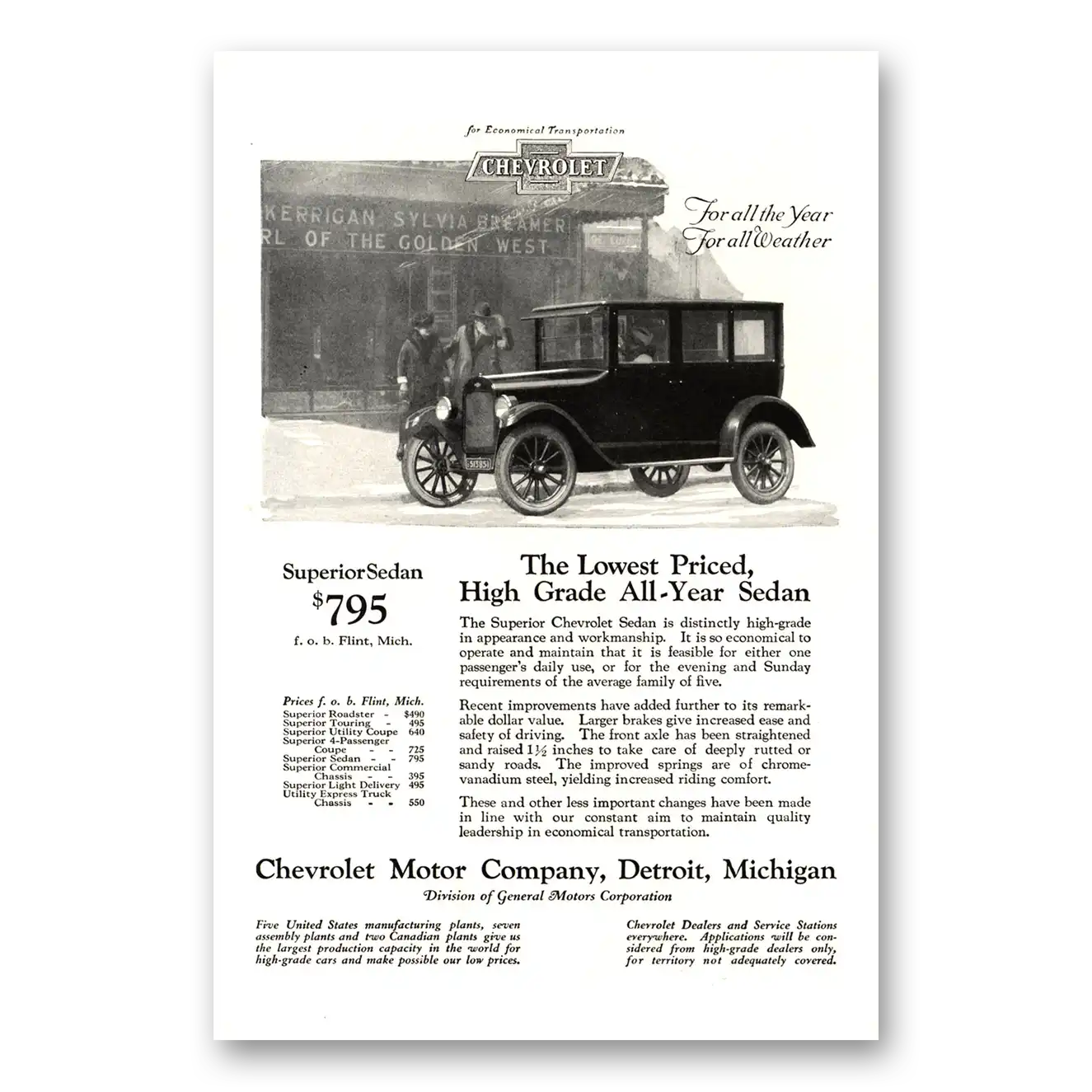 1924 Chevrolet Sedan High Grade All Year Sedan Vintage Magazine Print Ad