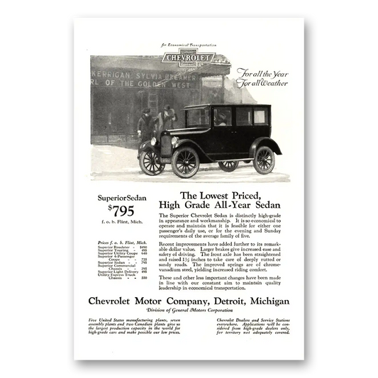 1924 Chevrolet Sedan High Grade All Year Sedan Vintage Magazine Print Ad