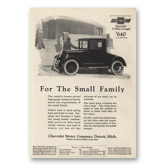 1924 Chevrolet Utility Coupe Superior Utility Coupe Small Family Vintage Magazine Print Ad