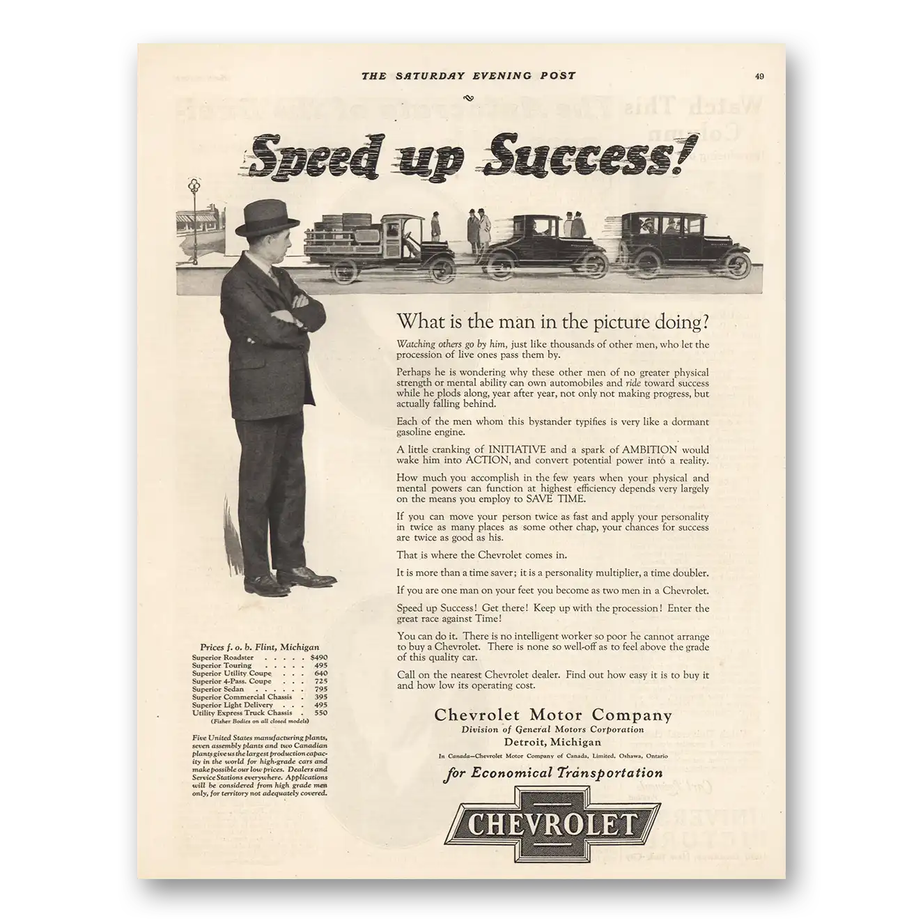 1924 Chevrolet Speed Up Success Vintage Magazine Print Ad