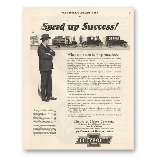 1924 Chevrolet Speed Up Success Vintage Magazine Print Ad