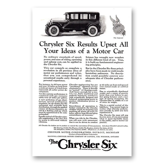 1924 Chrysler Six Results Upset All Your Ideas of Motor Car Vintage Magazine Print Ad