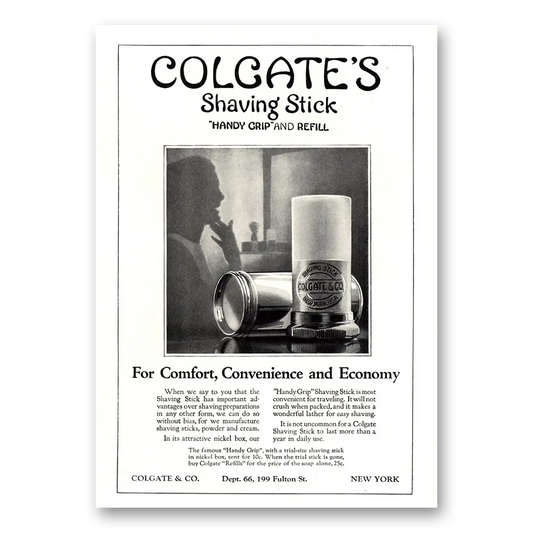 1924 Colgate Shaving Stick Handy Grip and Refill Vintage Magazine Print Ad