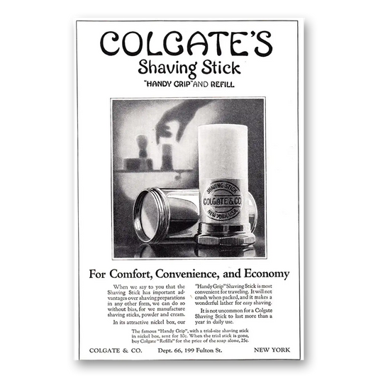 1924 Colgate Shaving Stick Handy Grip and Refill Vintage Magazine Print Ad