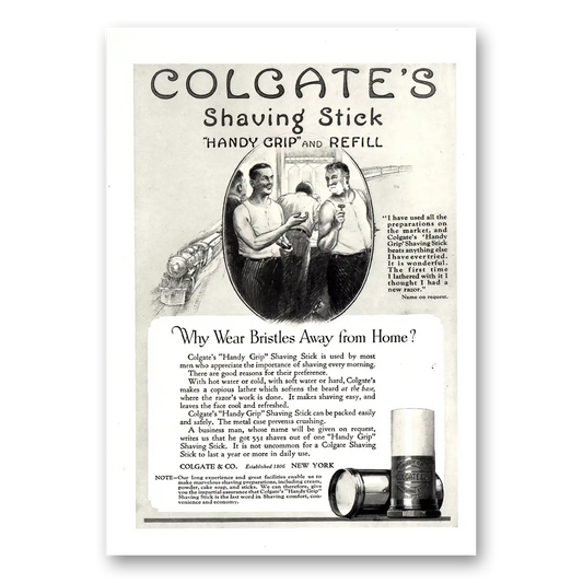 1924 Colgate Shaving Stick Why Wear Bristles Away From Home Vintage Magazine Print Ad