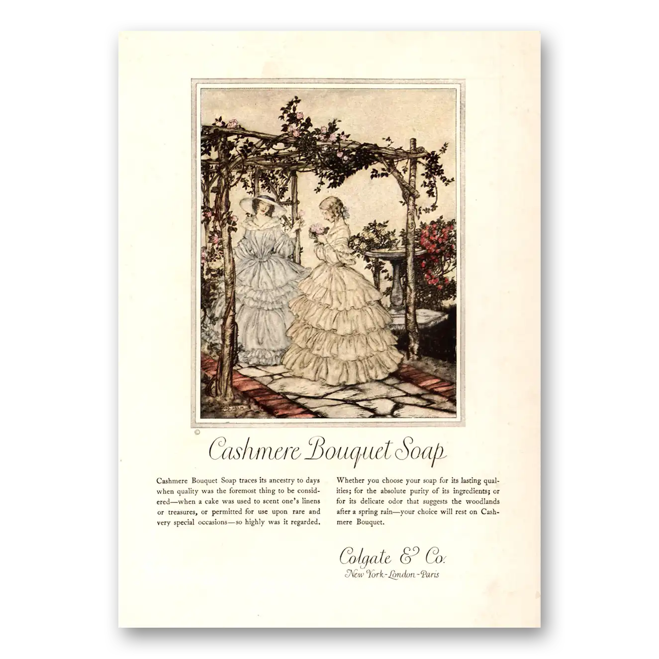 1924 Cashmere Bouquet Soap Traces Its Ancestry to Days Vintage Magazine Print Ad