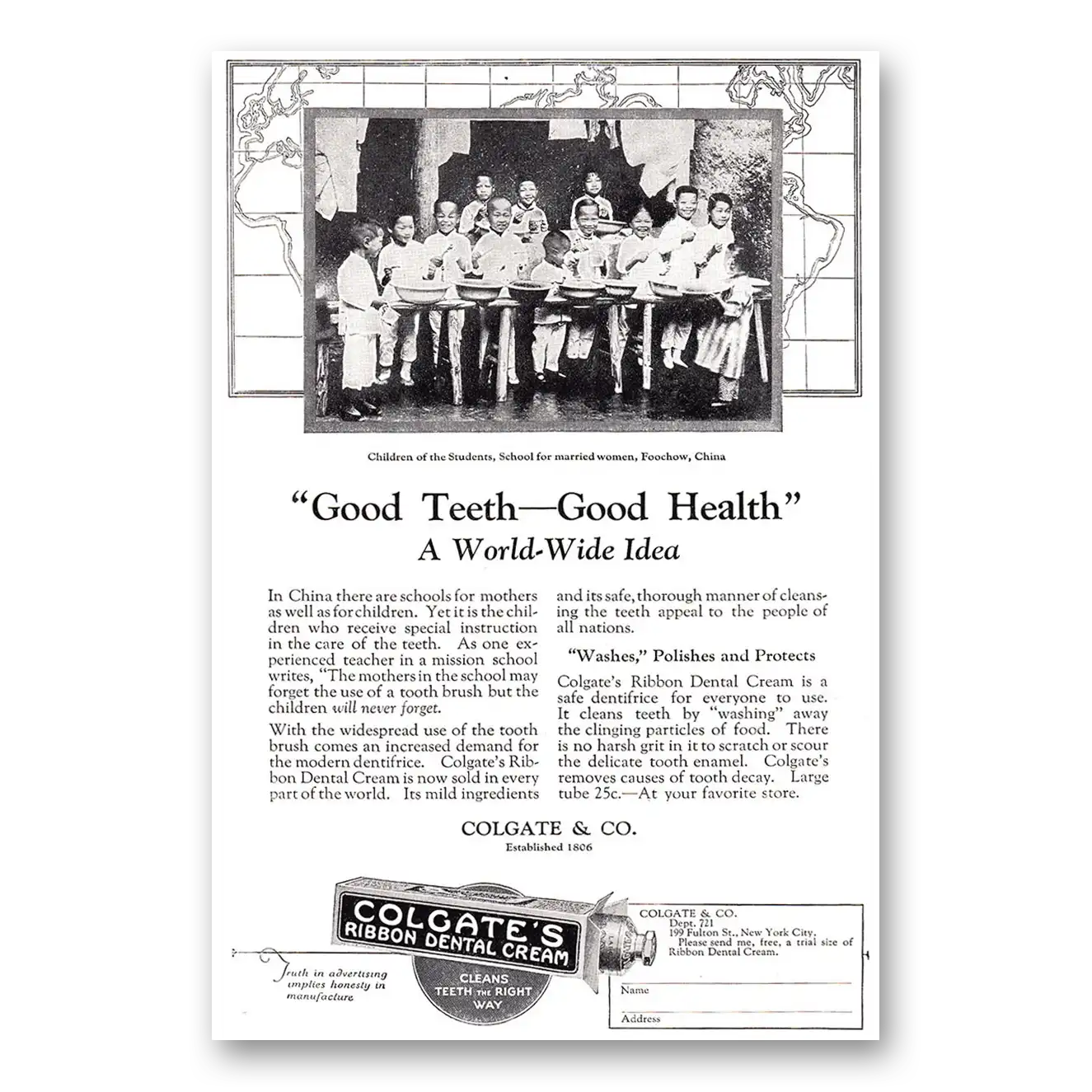 1924 Colgate Dental Cream Foochow China Vintage Magazine Print Ad