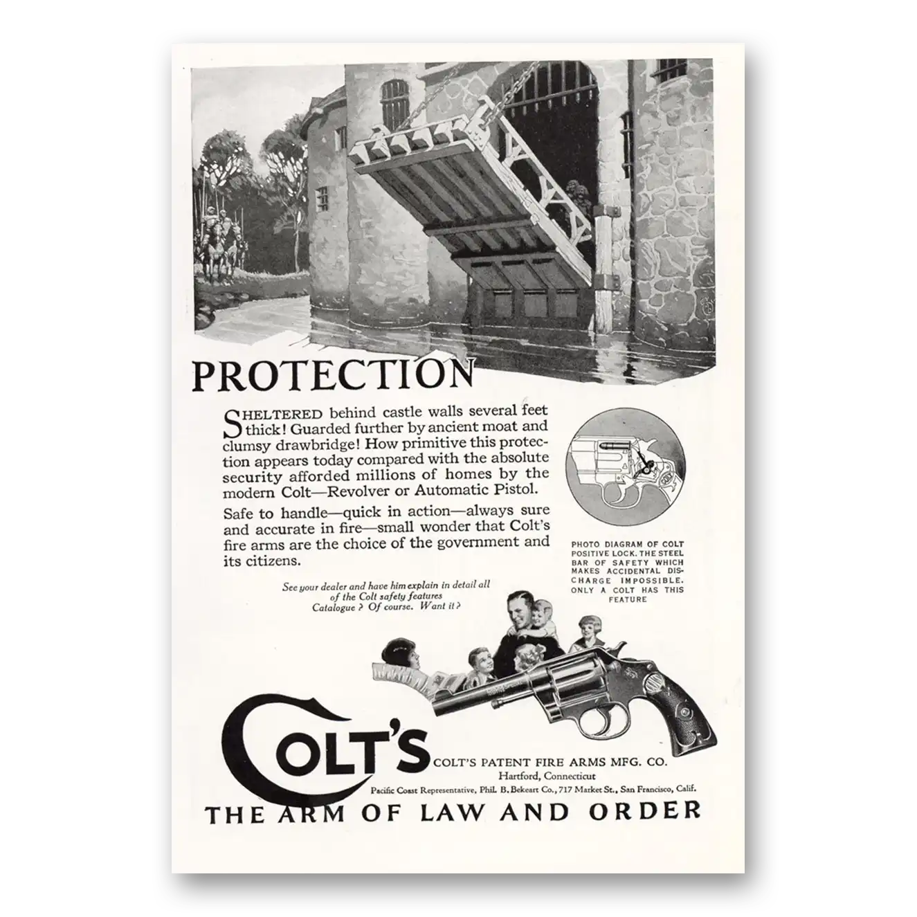 1924 Colt Fire Arms Protection Sheltered Behind Castle Walls Vintage Magazine Print Ad