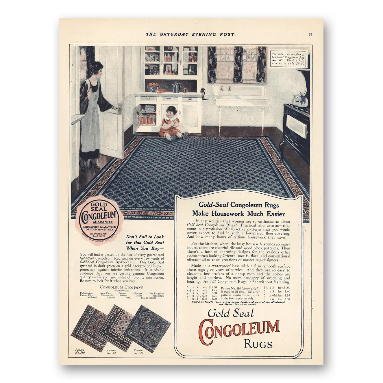 1924 Congoleum Rugs Housework Much Easier Vintage Magazine Print Ad