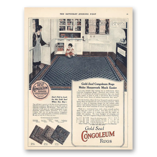 1924 Congoleum Rugs Housework Much Easier Vintage Magazine Print Ad