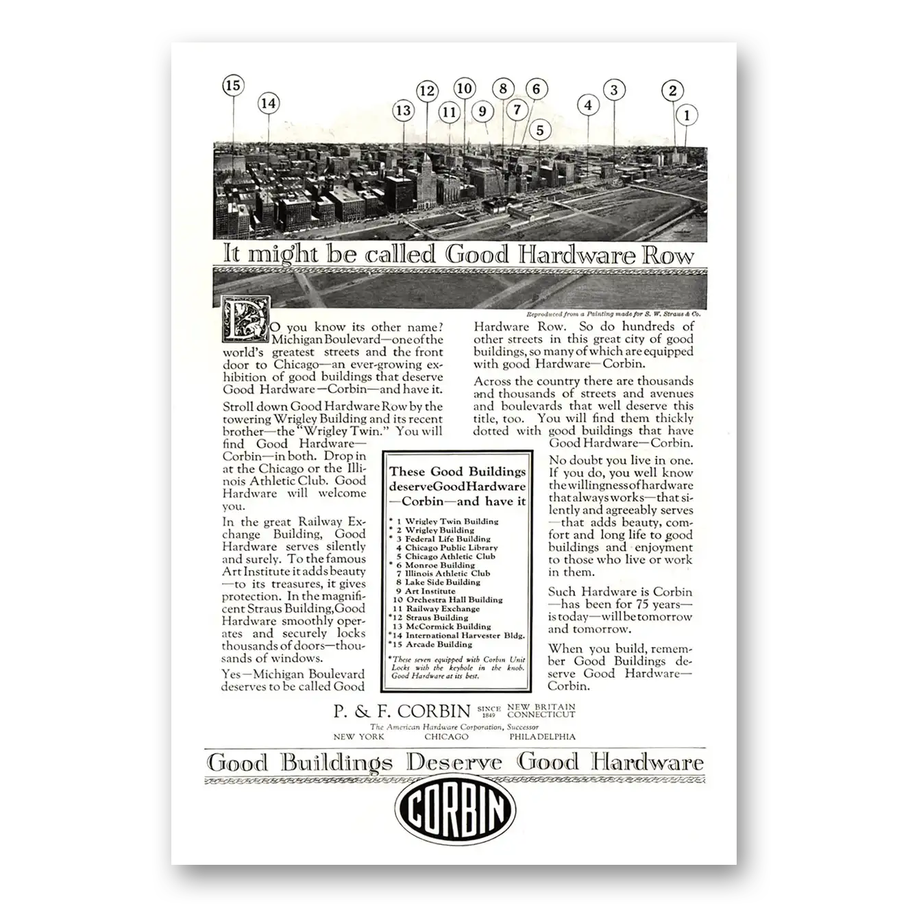 1924 P & F Corbin Good Hardware Row Chicago Vintage Magazine Print Ad