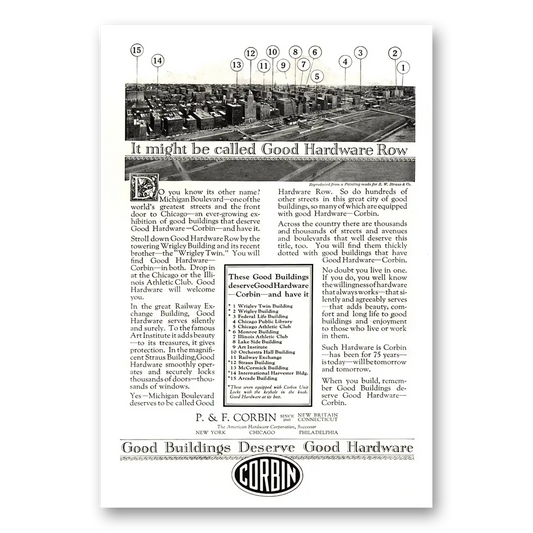 1924 P & F Corbin Good Hardware Row Chicago Vintage Magazine Print Ad