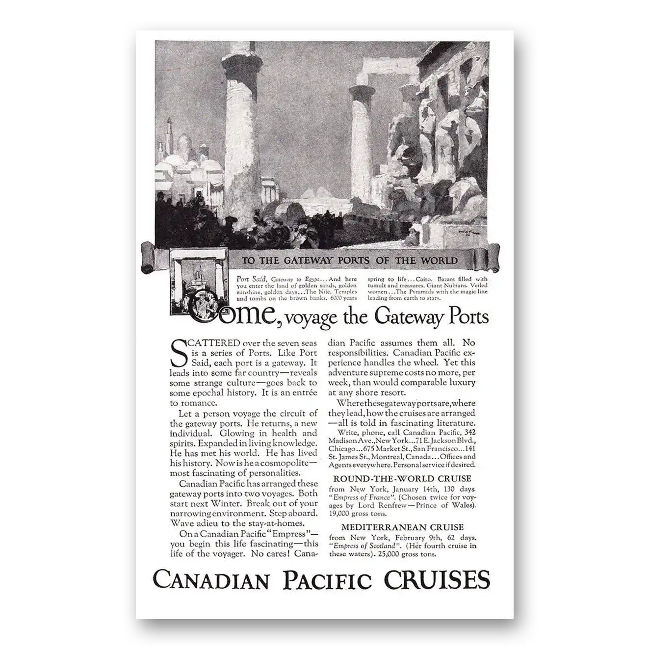 1924 Canadian Pacific Cruises Come Voyage the Gateway Ports Vintage Magazine Print Ad