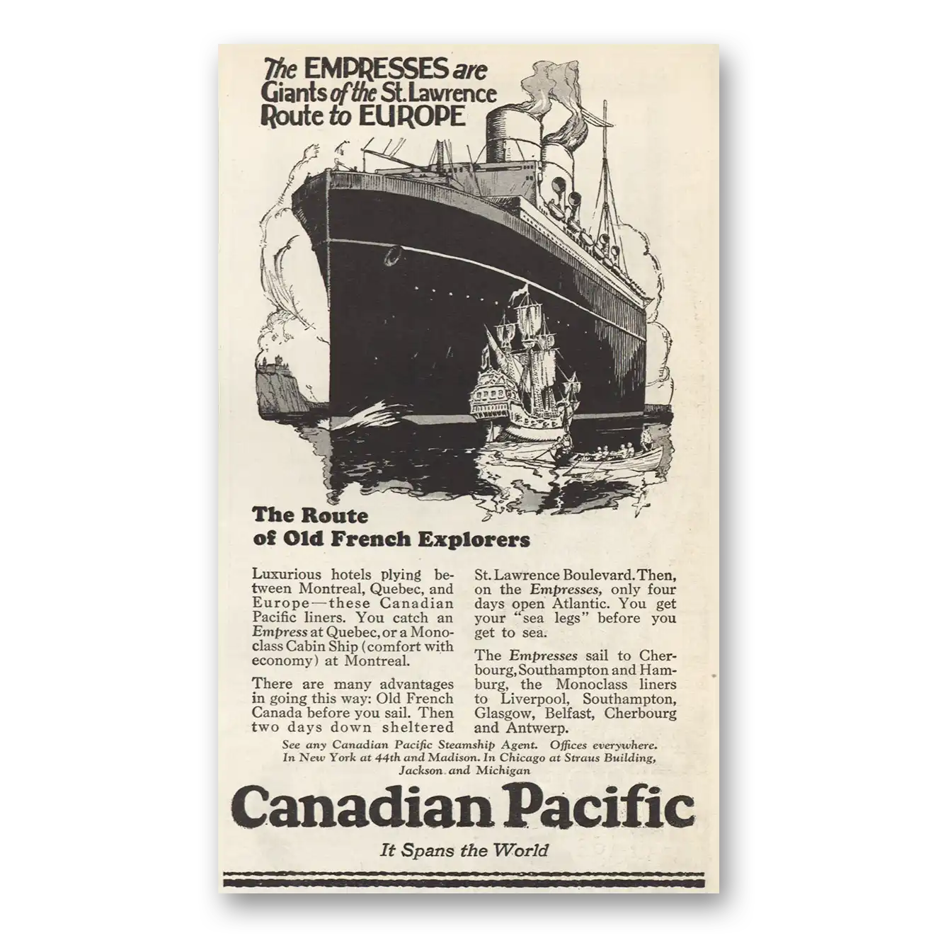 1924 Canadian Pacific Empresses Giants St Lawrence Vintage Magazine Print Ad