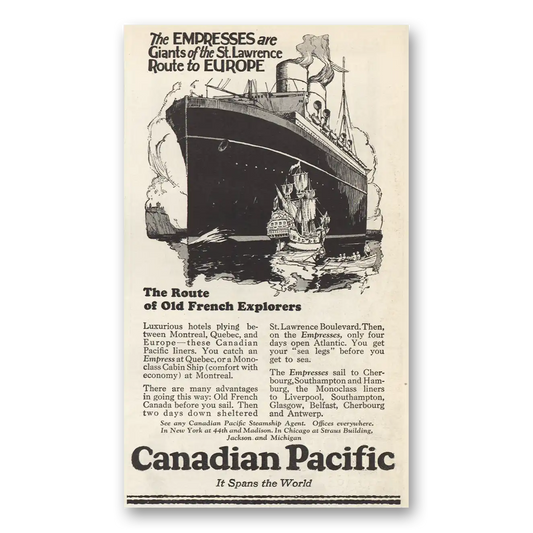 1924 Canadian Pacific Empresses Giants St Lawrence Vintage Magazine Print Ad