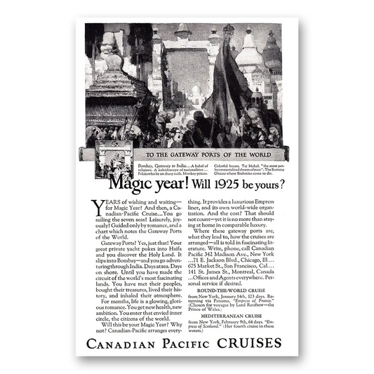 1924 Canadian Pacific Cruises Magic Year Bombay Vintage Magazine Print Ad