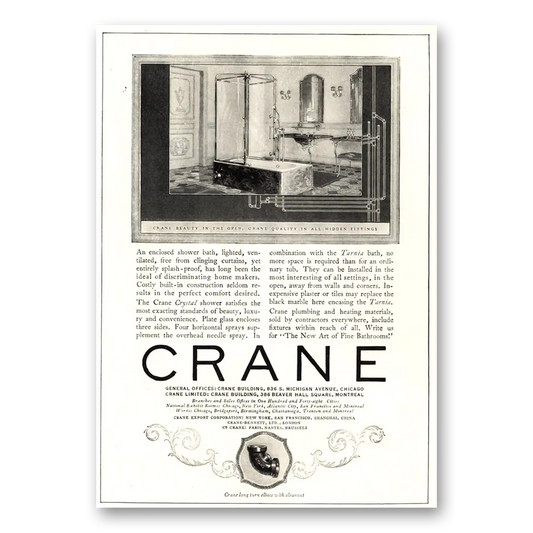 1924 Crane Enclosed Shower Bath Vintage Magazine Print Ad