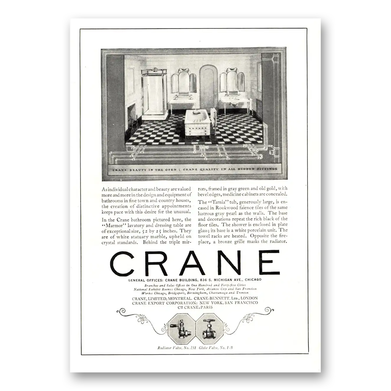 1924 Crane Beauty In the Open Vintage Magazine Print Ad