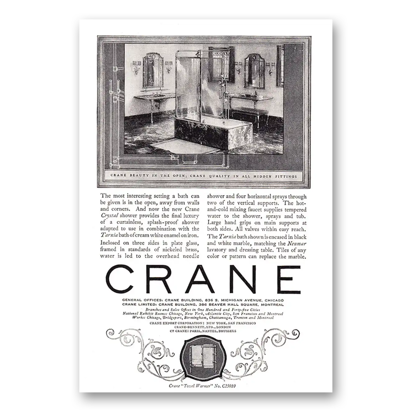 1924 Crane Most Interesting Setting a Bath Vintage Magazine Print Ad