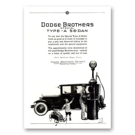 1924 Dodge Sedan Type A Sedan Gas Pump Vintage Magazine Print Ad