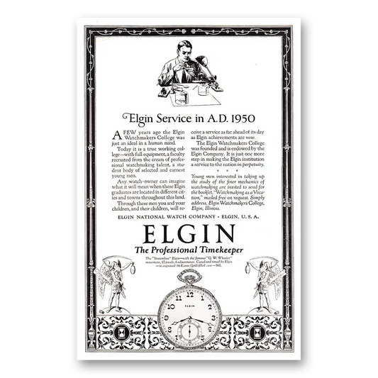 1924 Elgin Watch Elgin Service in AD Vintage Magazine Print Ad