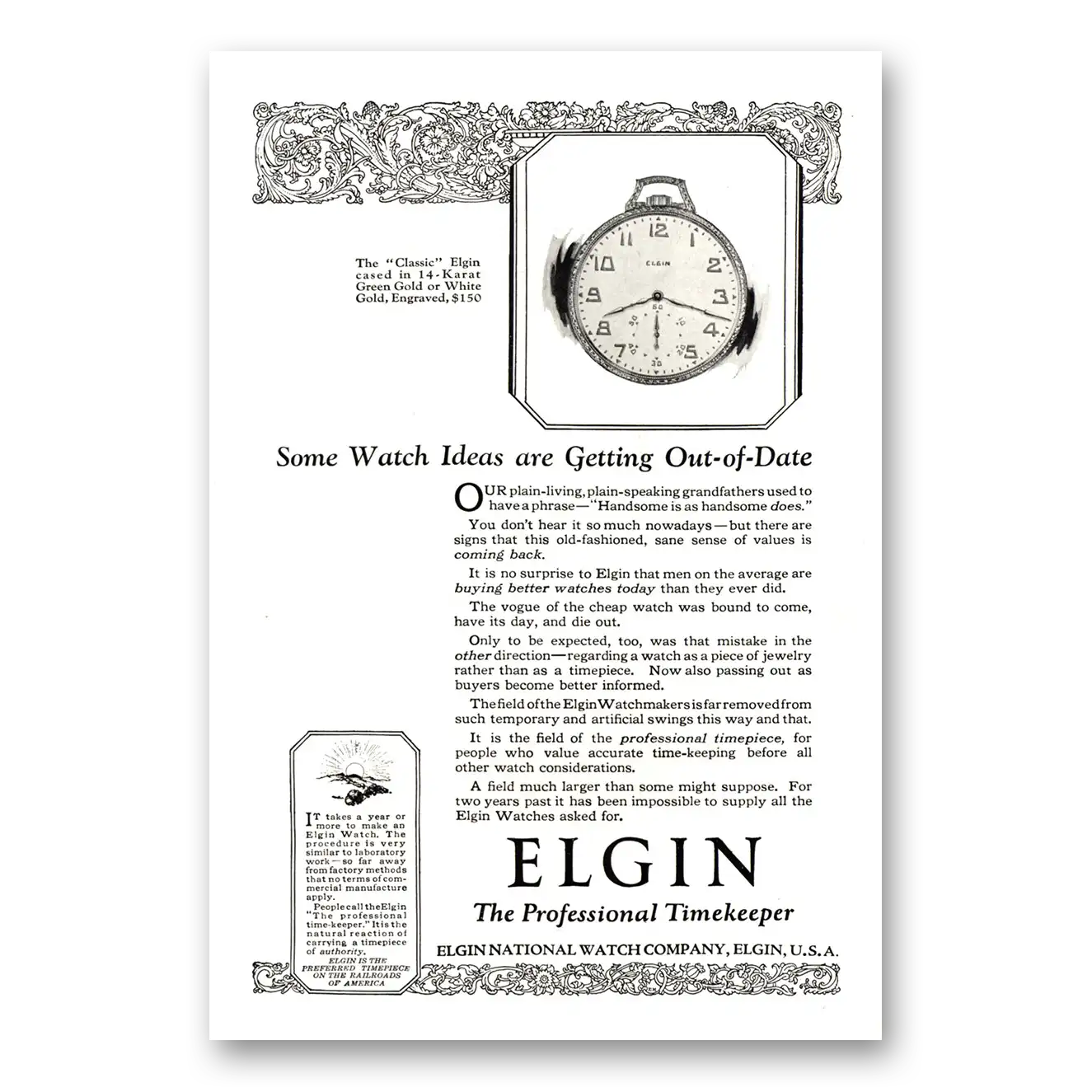 1924 Elgin Watch Some Watch Ideas Getting Out of Date Vintage Magazine Print Ad