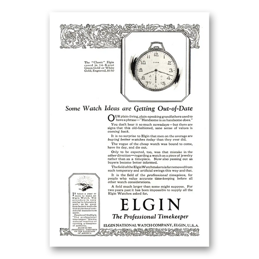 1924 Elgin Watch Some Watch Ideas Getting Out of Date Vintage Magazine Print Ad