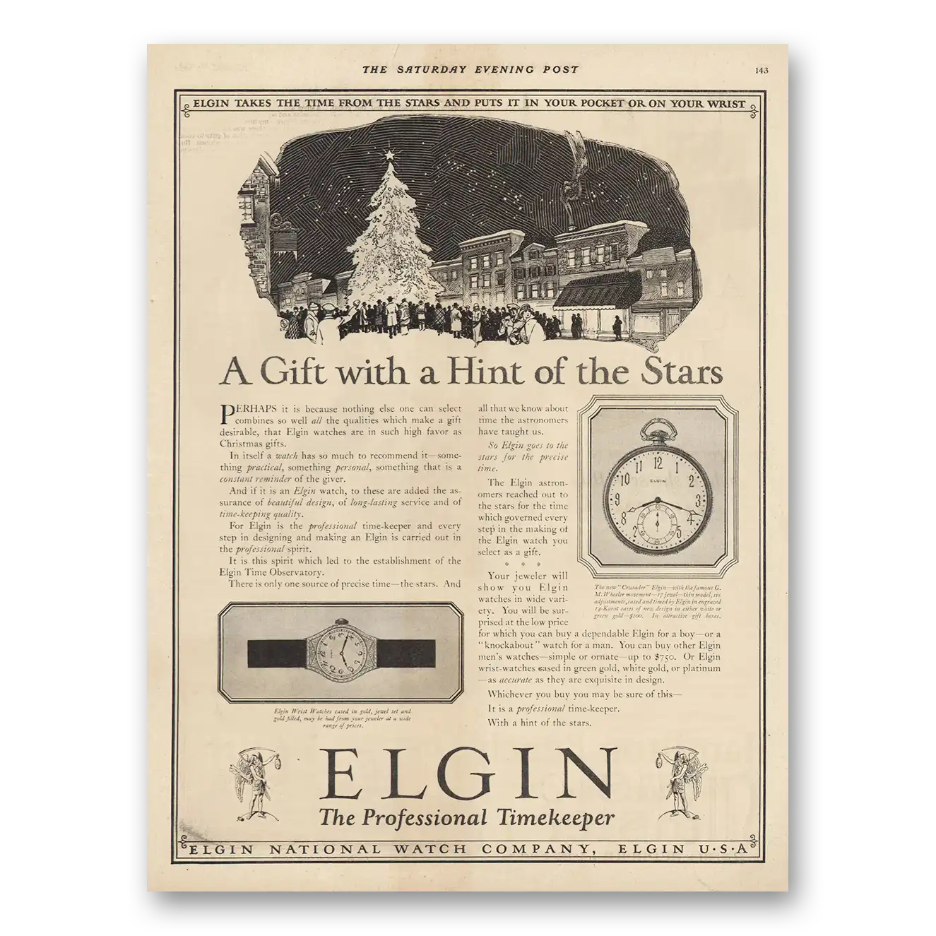 1924 Elgin Watch Gift With a Hint of the Stars Vintage Magazine Print Ad