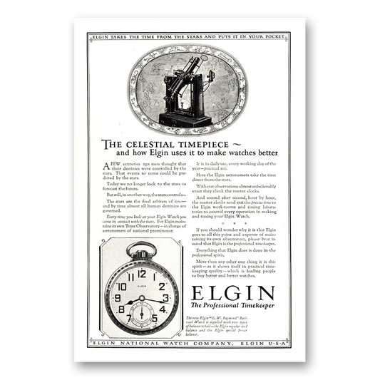 1924 Elgin Watch Celestial Timepiece Vintage Magazine Print Ad