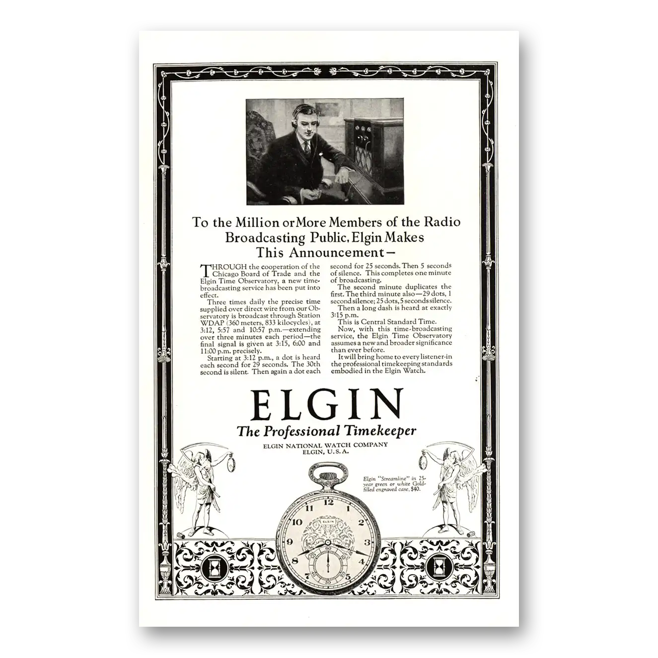 1924 Elgin Watch Million or More Members Radio Broadcasting Vintage Magazine Print Ad