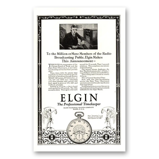 1924 Elgin Watch Million or More Members Radio Broadcasting Vintage Magazine Print Ad