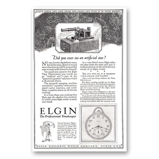 1924 Elgin Watch Did You Ever See an Artificial Star Vintage Magazine Print Ad