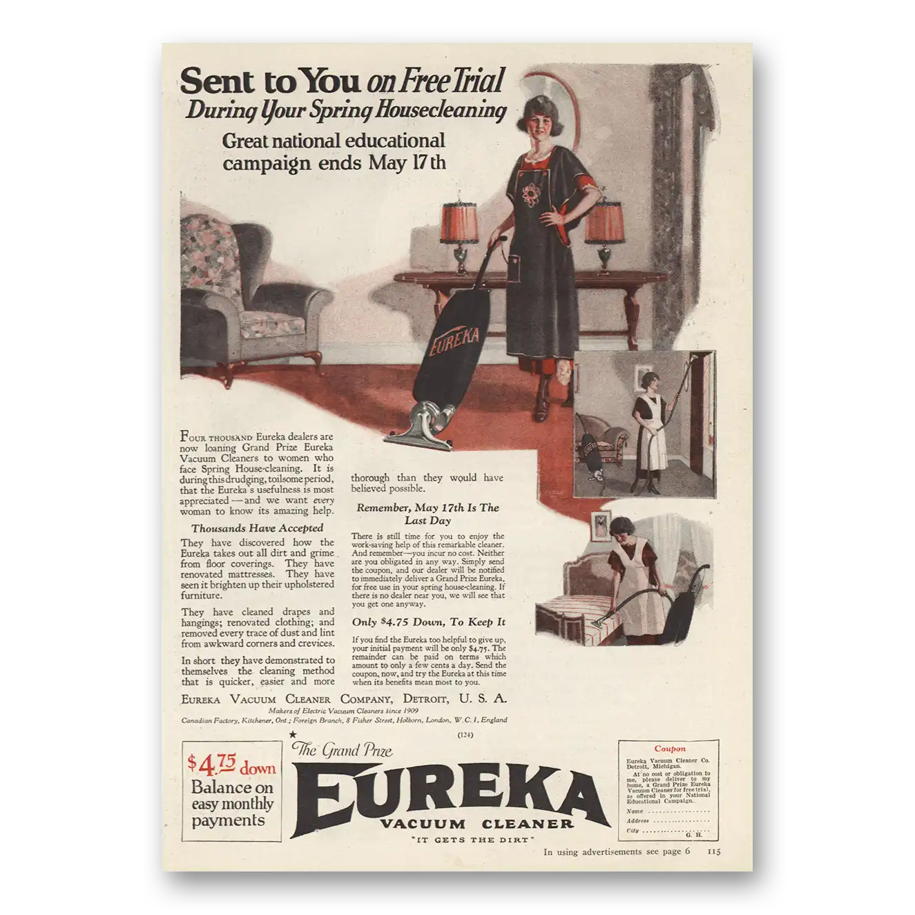 1924 Eureka Vacuum Cleaner Vacuum Cleaners During Your Spring Housecleaning Vintage Magazine Print Ad