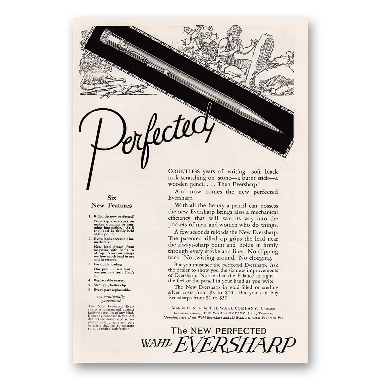 1924 Wahl Eversharp Perfected Countless Years Vintage Magazine Print Ad