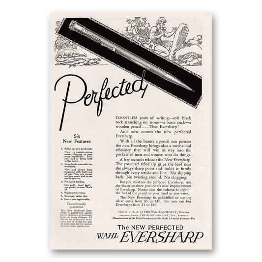 1924 Wahl Eversharp Perfected Countless Years Vintage Magazine Print Ad