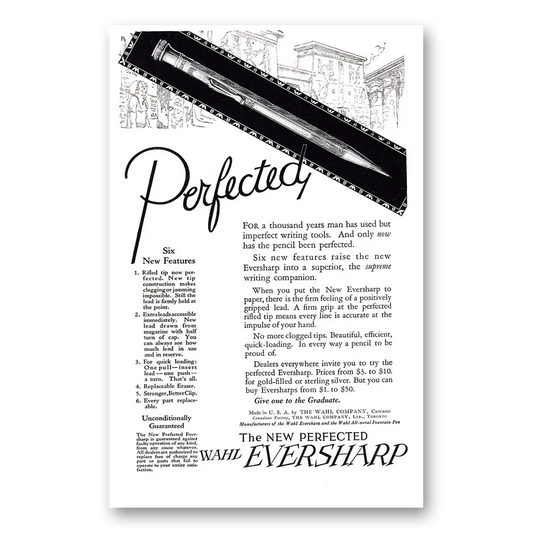 1924 Wahl Eversharp Perfected For a Thousand Years Vintage Magazine Print Ad