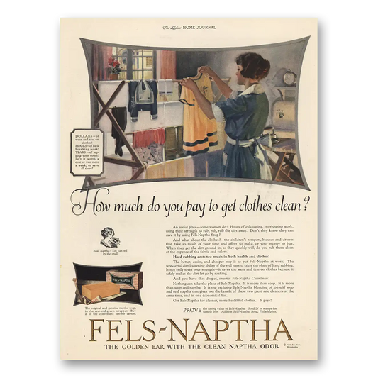 1924 Fels Napatha Soap Get Clothes Clean Vintage Magazine Print Ad