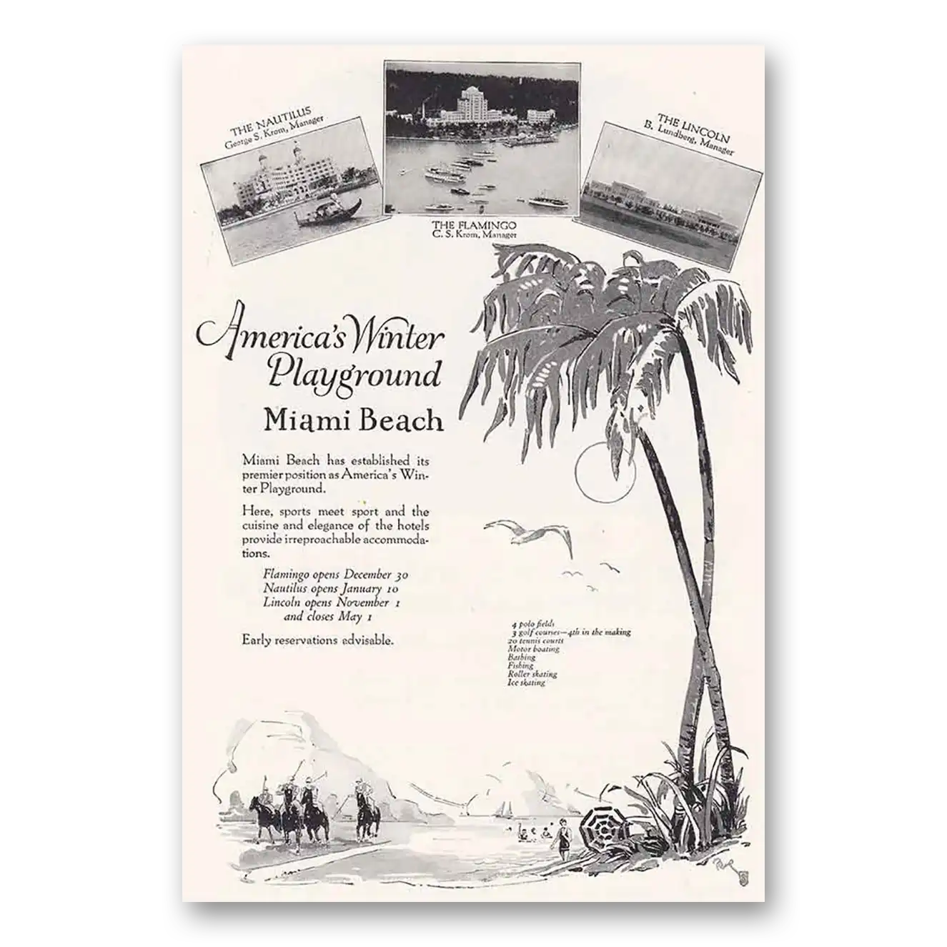 1924 Miami Beach Florida Winter Playground Vintage Magazine Print Ad