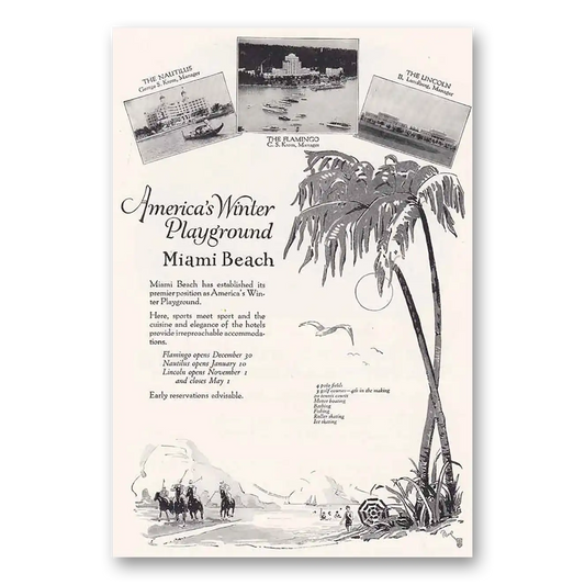 1924 Miami Beach Florida Winter Playground Vintage Magazine Print Ad