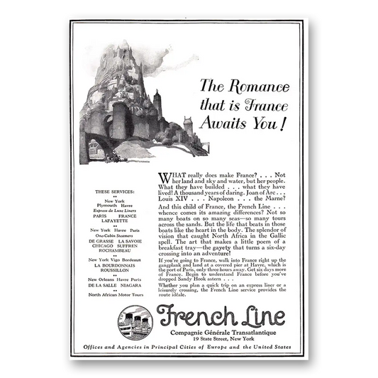 1924 French Line Romance That Is France Awaits You Vintage Magazine Print Ad